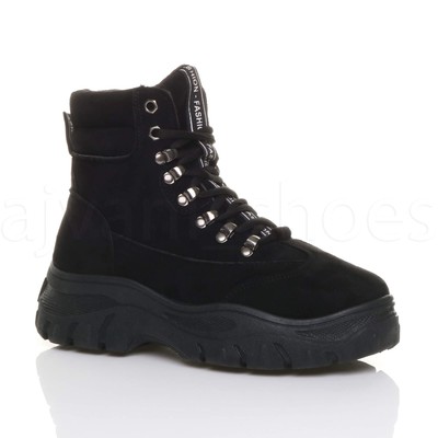 DAMEN GROBE SCHNÜRSTIEFELETTEN FLACH FORM BIKER WORKER GRÖSSE 4 37