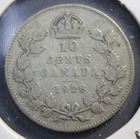 1928 Canada King George V Silver 10 Cents Coin