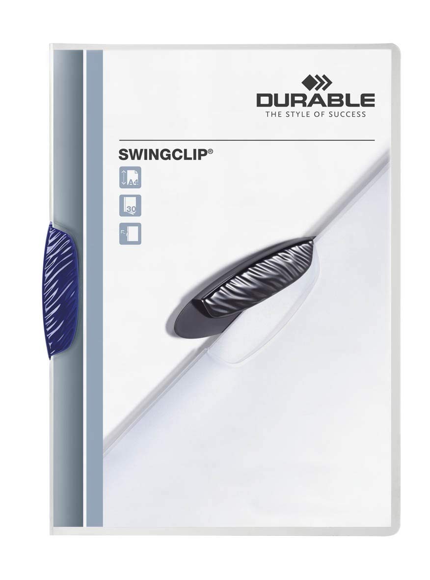 Durable A4 SwingClip Folder Polypropylene Capacity 30 Sheets, Blue, Pack of 25 d