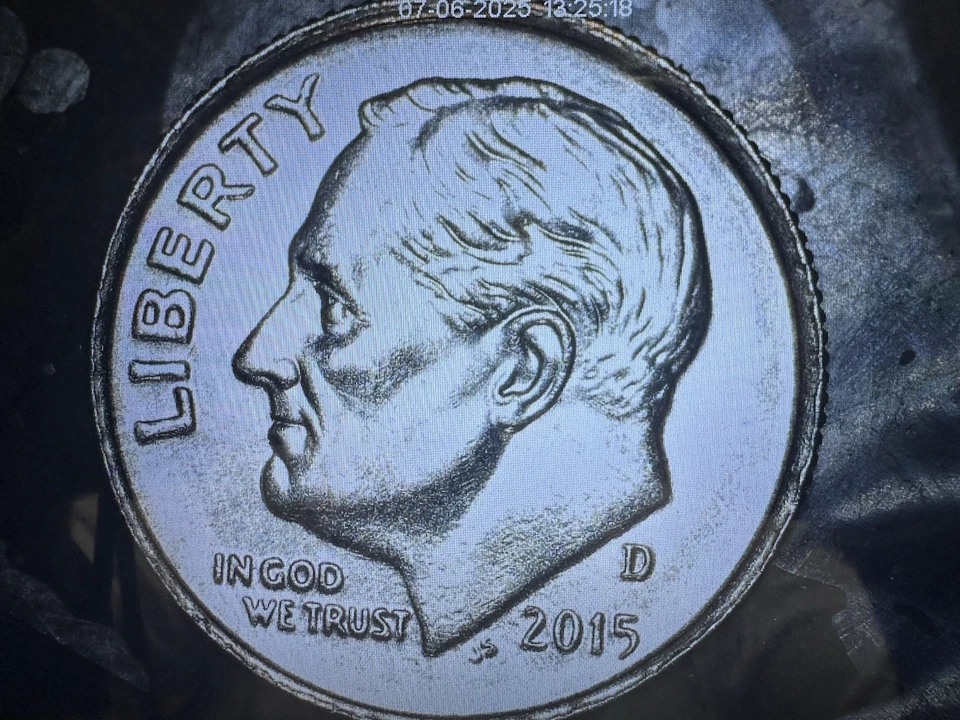 2015-P Roosevelt Dime DDO, DDR, Die Chip & Strike Thru Grease Error Foto 3 de 4