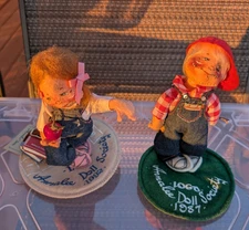 Annalee Doll Society 1987 Farmer Boy and 1992 School Girl Lot of 2 Nice Shape