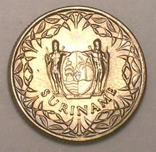 1966 Suriname Surinamer 10 Cents Arms Coin XF