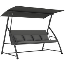 Outsunny 2-in-1 Swing Chair 3 Seater Hammock Cushion Bed Tilt Canopy Grey
