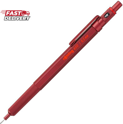 Rotring 600 Mechanical Pencil | HB 0.5 Mm | Red All-Metal Body | Hexagonal Barre