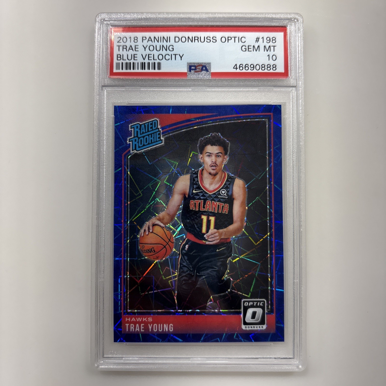 2018 TRAE YOUNG PSA 10 #198 Panini Donruss OPTIC BLUE VELOCITY Rookie RC