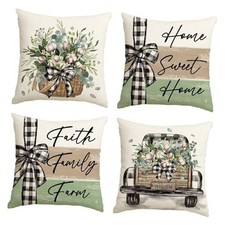 Home Sweet Home Farmhouse Eucalyptus Leaves Throw 18" x 18" Pack of 4 Green