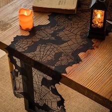 Halloween Table Runner, Black Lace Bat Web 13...