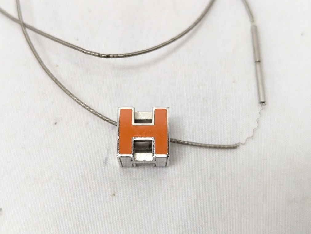 HERMES Cage Ash H Cube Necklace Silver Orange BOXED Authentic | eBay