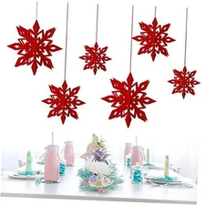 Christmas Hanging Snowflake Decorations 3D Hollow-Carved Glittery Ornaments Red