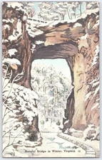 Vintage Natural Bridge Winter Scene Virginia Linen Postcard Tichnor