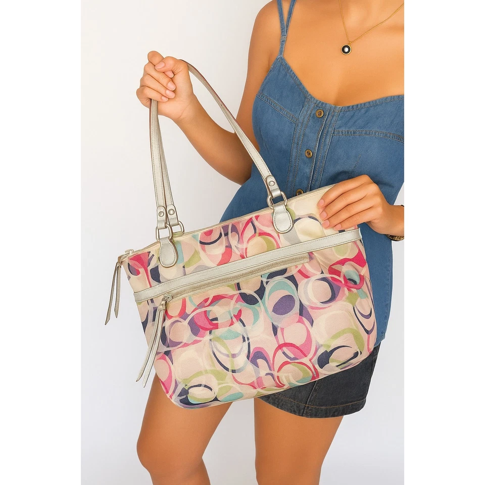 Bolso de Hombro Vintage Y2K COACH Amapola Multicolor Grande Laptop Viaje Foto 2 de 4