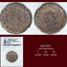 Oliver Cromwell 1658 Shilling,Laureate and Draped bust - Crowned