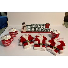 Christmas Decor Bundle Happy Holidays Wooden Sign Santa Suit Cocoa Ornaments