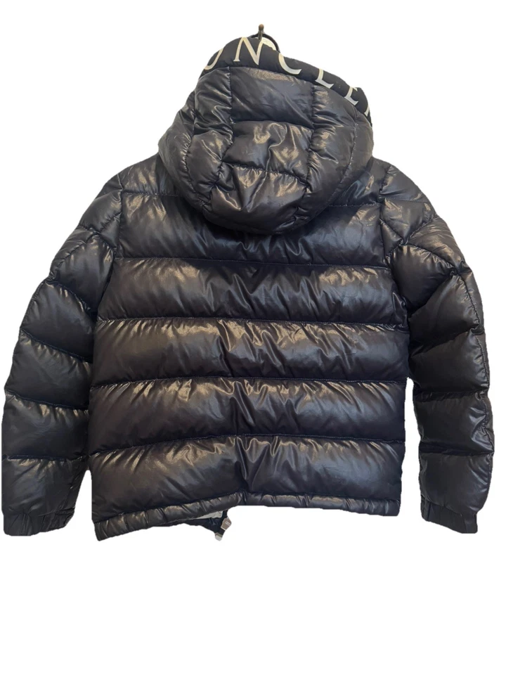 Chaqueta acolchada de plumón azul marino MONCLER para niños talla 10 ANS con capucha Foto 3 de 4
