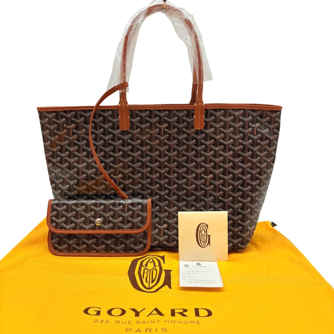 Goyard トートバッグ ブラウン イエロー ポーチ付き Authentic GOYARD Saint Louis With Pouch Tote Bag Black PVC