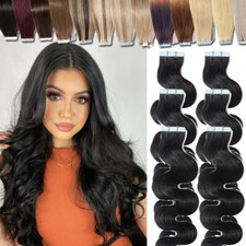 8A Wavy Body Wave Tape in Real Remy Human Hair Extensions Skin Weft 10-40PCS