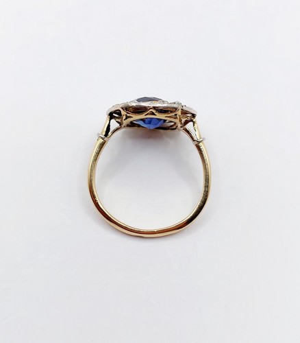 Anillo Pompadour Oro 18k Zafiro Sintético Diamante Talla Rosa (1900) - Imagen 5 de 12