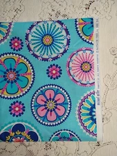 Michael Miller La Dee Da BTHY 18x43 Aqua Blue Pink Floral Medallion