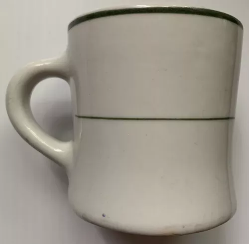 1966 GREEN BAND CARIBE CHINA RESTAURANT WARE COFFEE DINER STYLE CUP MUG, VINTAGE