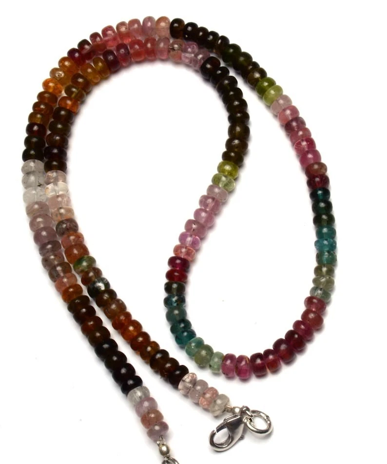 Natural Multi Color Tourmaline Smooth Rondelle Shape Gemstone Beads Necklace 18" - Image 4 of 4