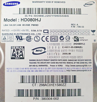 Samsung 80GB 7200 RPM 8MB CACHE SATA 3GB/S HDD FESTPLATTE HD080HJ
