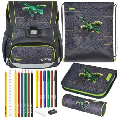 Herlitz Schulranzen Set Loop Plus Dragon Tale Drache Jungen Schultasche gefüllt