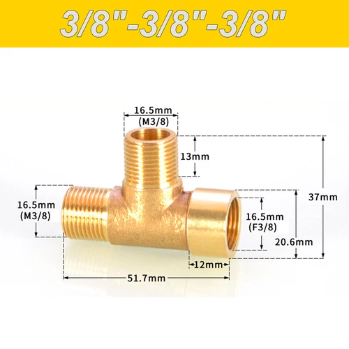 Messing T-Stück Nippel 1/8" 1/4" 3/8" Zoll Gewindefittings Fitting Verschraubung