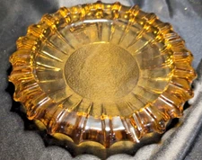 Fostoria Glass Starburst Ashtray Amber Mid Century Trinket Jewelry Dish 7.5"