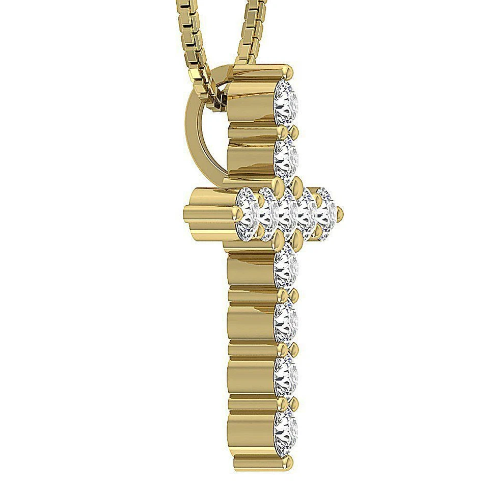 Colar pingente cruz diamante natural ouro rosa amarelo 14K VS1 F 0,65 quilates VS1 - Imagem 4 de 4