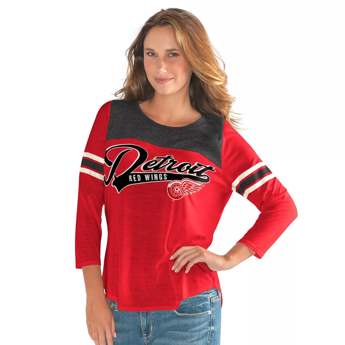 G-III 4her Detroit Red Wings Women's Touchdown 3/4 Sleeve Shirt - Red/Black