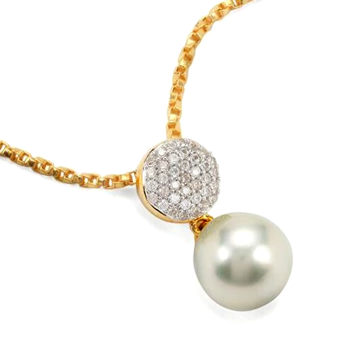 Collier Pendentif En Or 14K Avec Diamants Et Perle – 18 Pierres, Bijou De Mariage Ou Cadeau Précieux