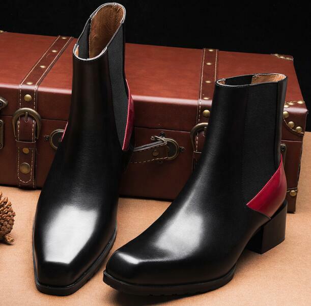 Men Real Leather Ankle Boots Shoes Square Toe Zip British Pumps Fur