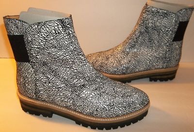Xperimental Bunko EU 40 US 10 Black White crackle Leather Platform Boots 2170