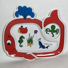 Vintage Whale Divided Plate Oneida Melamine Ocean Sea Life Red White Blue 1980s