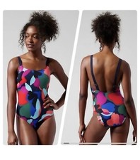 NWT ATHLETA HERMOSA ONE PIECE Swimsuit SIZE M Tossed Floral Dress Blue