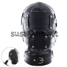 Blindfold Head Gear Detachable Open Mouth Gags Insert Plugs Binding Hood Mask