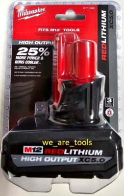 (1) NEW IN PACKAGE Milwaukee M12 48-11-2450 5.0 AH Battery High Output 12 Volt