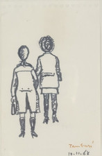 Orfeo TAMBURI (1910-1994) QUADRO DIPINTO Pennarello Nero su Carta con CORNICE