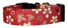 Fuchsia Hot Pink Metallic Asian Flower Blossoms Handmade Dog Collar