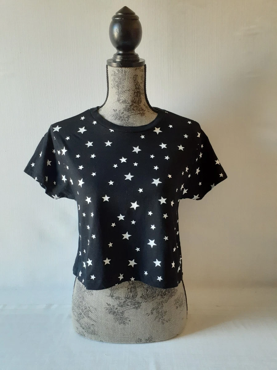 Primark women s black white star print short sleeve crop top size S