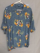 Disney Hawaiian Shirt Large Rayon Mickey Mouse Donald Duck Aloha Goofy Camp