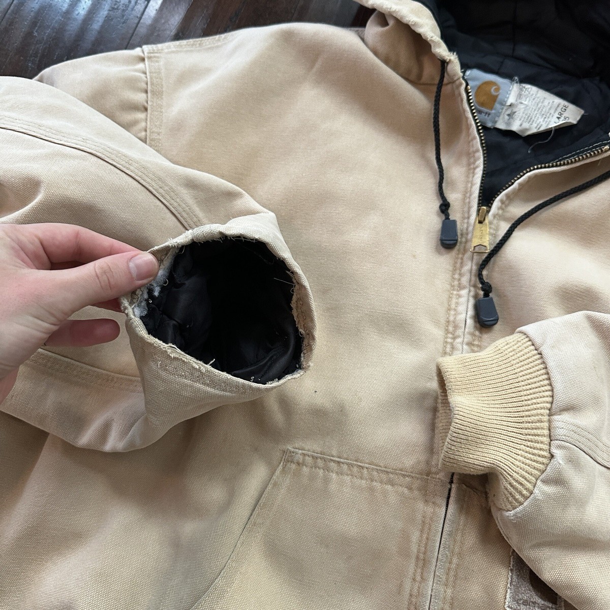 VTG 90s Carhartt Hooded Quilted Lined Tan Duck Canvas Jacket VTG 90s Carhartt Hooded Quilted Lined Tan Duck Canvas Jacket