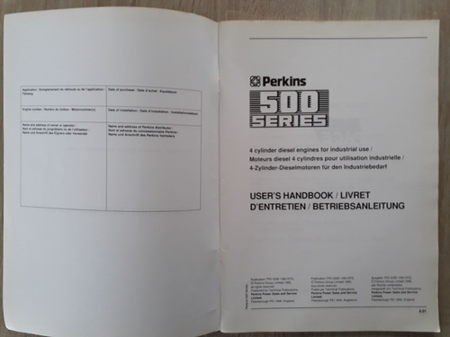 Perkins 500 Series Engines Users Handbook Manual 1995 - Picture 2 of 14