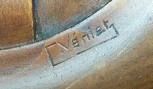 Plato tallado madera firma autor C.Véniet - Imagen 5 de 6