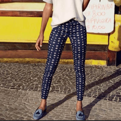 J. Crew Navy Foulard Minnie Cigarette Pants 0
