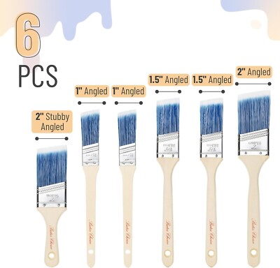 Bates- Paint Brushes 6 Pack Treated Wood Handle Paint Brushes for Walls Stai