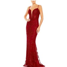 Mac Duggal 20330 Red Evening Gown Beaded Lace Sleeveless Mermaid Dress Size 6