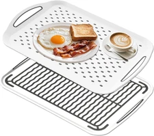 2PCS Large Non Slip Serving Tray with Handles Food Trays for Eating on Couch TV