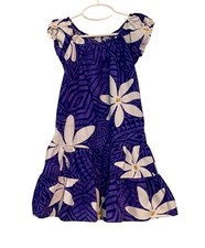 Vintage Hawaiian Dress Peasant Purple Aloha Summer Plumeria Little Girls Sz 3-4