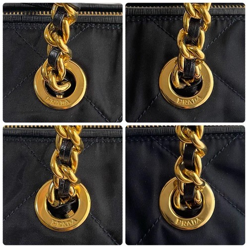 Prada Quilted Nylon Saffiano Leather Mini Bag Dark Navy Chain Strap - Picture 14 of 19